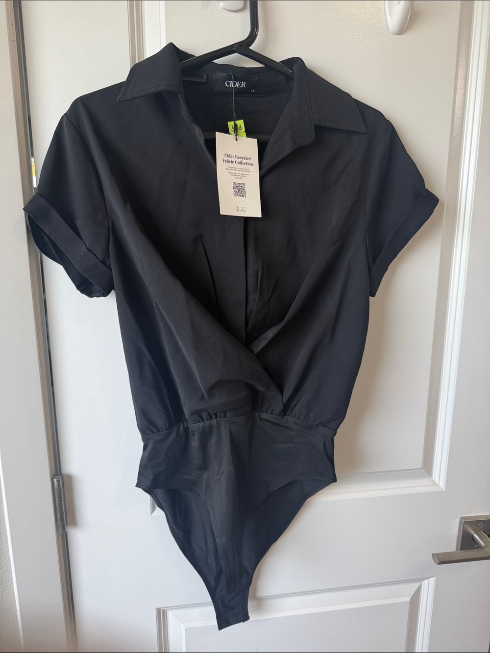 Cider Black Collared Short-Sleeve One-Piece Bodysuit